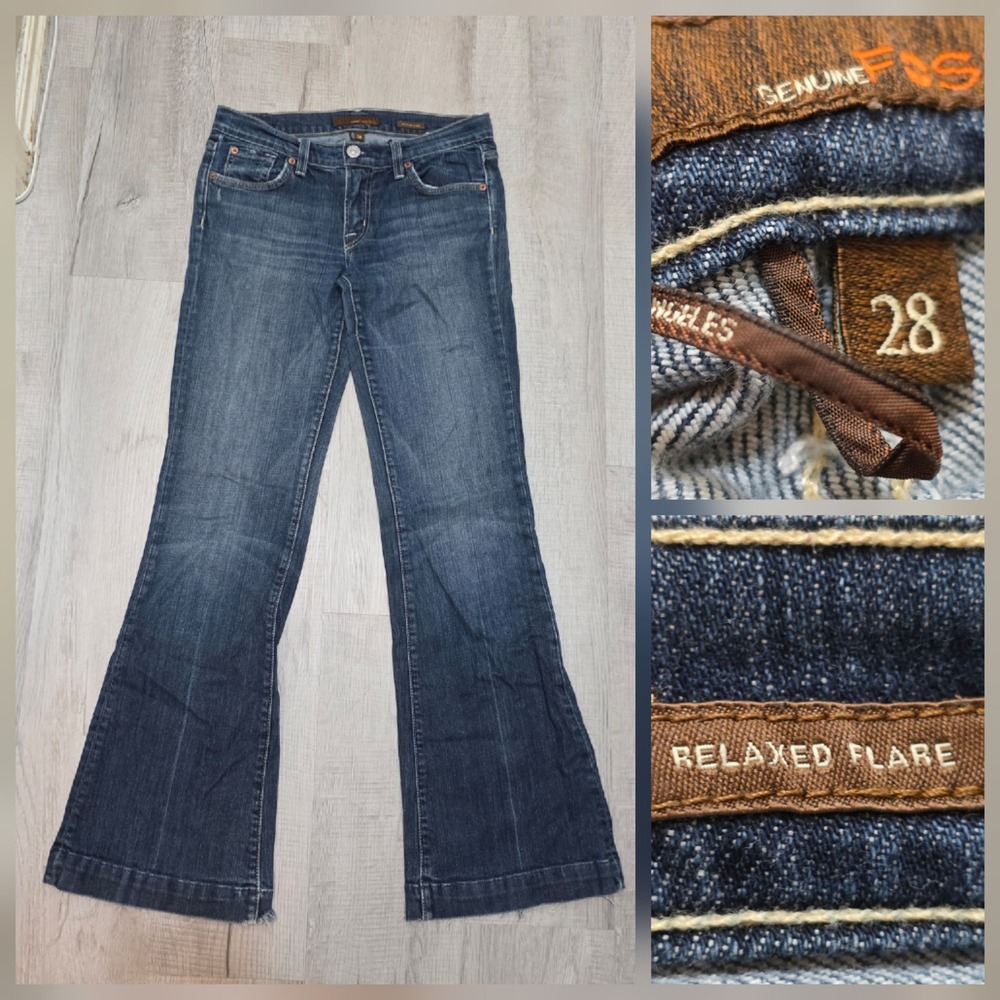 Y2K Fossil Womens 28 Relaxed Flare Denim Jeans Medium Wash Low Rise Hem Blue